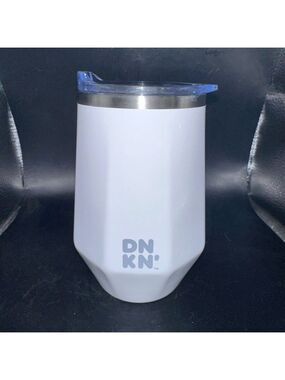 EUC 2019 Dunkin Donuts 12oz White Octagon Stainless Tumbler With Sliding Sip Lid